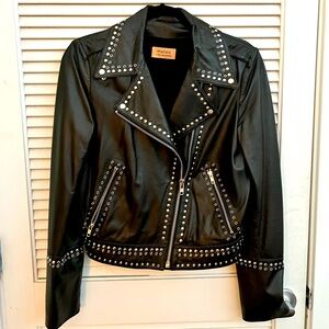 Women’s studded lamb leather moto jacket: Meteo Yves Saloman s 38/approx US 6